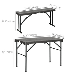 Folding Picnic Table with 2 Benches, 3-Piece Portable Outdoor Picnic Table Bench Set for 4, Patio Dining Table Set with Plastic Top, Steel Frame for Garden, Dark Grey