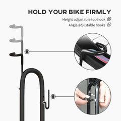 Vertical & Horizontal Bike Rack Bicycle Storage Stand with Adjustable Hooks, Fits 6"-28" and 700c Bikes