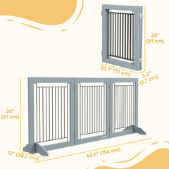 Freestanding Pet Gate, Folding Dog Gate with 2 Support Feet, 24" High, 3 Panels, for Small Dogs, Indoor Use - White