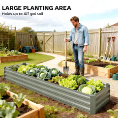 8'x2'x1' Galvanized Raised Bed, Large Elevated Planter Box for Growing Flowers, Herbs and Vegetables, Dark Grey