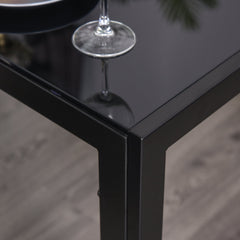 5-Piece Rectangular Glass Kitchen Table and Chairs with Metal Frame and Faux Leather Upholstery for Dining Room, Black