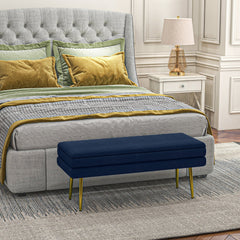 39" Storage Ottoman, Velvet End of Bed Bench with Steel Legs, Foot Stool with Storage for Bedroom, Living Room, Beige
