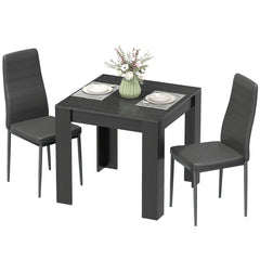 Dining Table Set for 2, Square Kitchen Table and Chairs, Dining Room Table and PU Leather Upholstered Chairs, Black