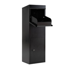 Package Delivery Box for Outside with Anti-Theft Baffle Sloped Roof-Black