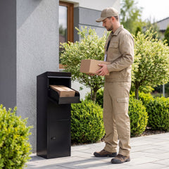 Package Delivery Box for Outside with Anti-Theft Baffle Sloped Roof-Black