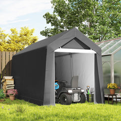 7' x 12' Outdoor Storage Shed Portable Garage with Roll-up Door for Motorcycle, Bike, Garden Tools, Beige