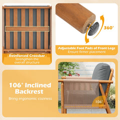 Patio Acacia Wood Chair Set of 4 with Woven Rope Armrests and Seat Back Cushions for Backyard-Gray