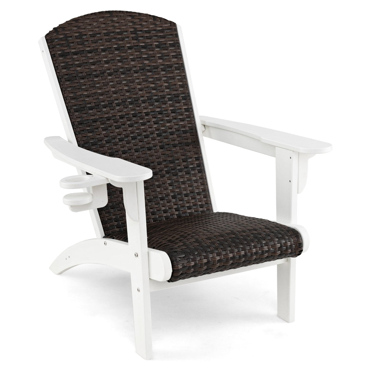 Patio Adirondack Chair with Rattan Padded Seat and Hidden Cupholder-White