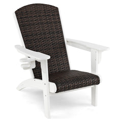 Patio Adirondack Chair with Rattan Padded Seat and Hidden Cupholder-White