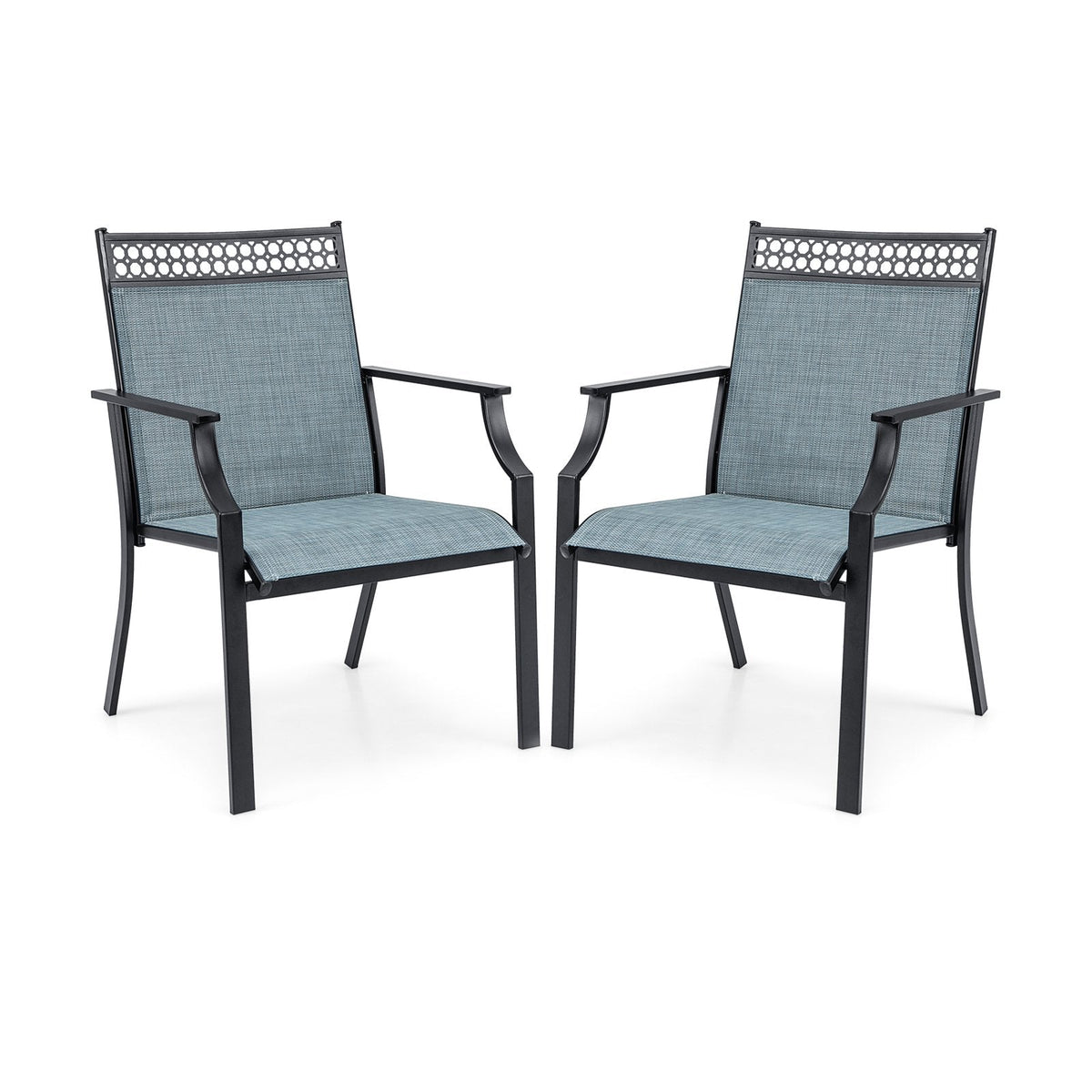 Patio Chairs Set of 2 with All Weather Breathable Fabric-Blue