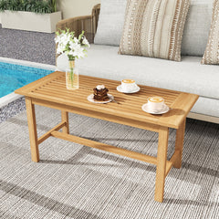Patio Coffee Table 36 Inch Rectangular Outside Side Table with Slatted Tabletop