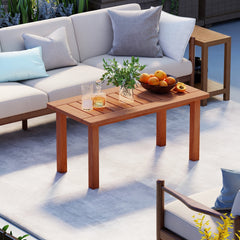 Patio Coffee Table with Slatted Tabletop for Deck, Poolside