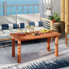 Patio Coffee Table with Slatted Tabletop for Deck, Poolside