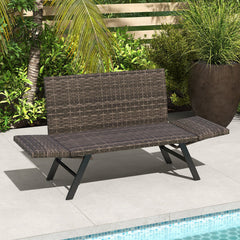 Patio Convertible Sofa for 2 Quick Dry Foam Padded Rattan with Armrests-Gray