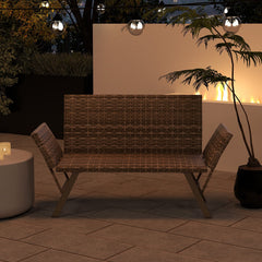 Patio Convertible Sofa for 2 Quick Dry Foam Padded Rattan with Armrests-Gray