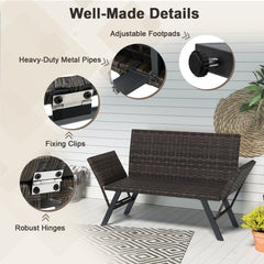 Patio Convertible Sofa for 2 Quick Dry Foam Padded Rattan with Armrests-Gray