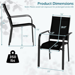 Patio Dining Chairs Set of 2/4/6 Stackable Outdoor Armchairs with Metal Frame-Set of 2