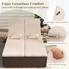Double Chaise Lounge with Two Backrests and Folding Side Trays, Beige