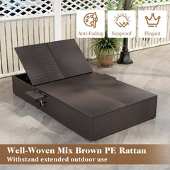Double Chaise Lounge with Two Backrests and Folding Side Trays, Beige
