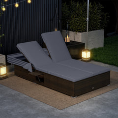 Double Chaise Lounge with Retractable Canopy and Two Backrests, Dark Gray