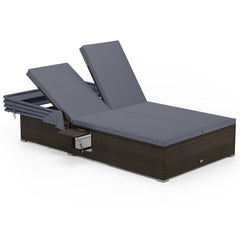 Double Chaise Lounge with Retractable Canopy and Two Backrests, Dark Gray