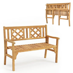 Patio Foldable Bench with Curved Backrest and Armrest