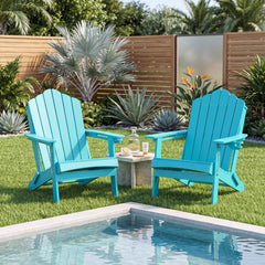 Foldable Weather Resistant Patio Chair with Built-in Cup Holder-Turquoise