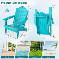 Foldable Weather Resistant Patio Chair with Built-in Cup Holder-Turquoise