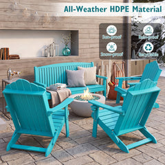 Foldable Weather Resistant Patio Chair with Built-in Cup Holder-Turquoise