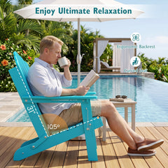 Foldable Weather Resistant Patio Chair with Built-in Cup Holder-Turquoise