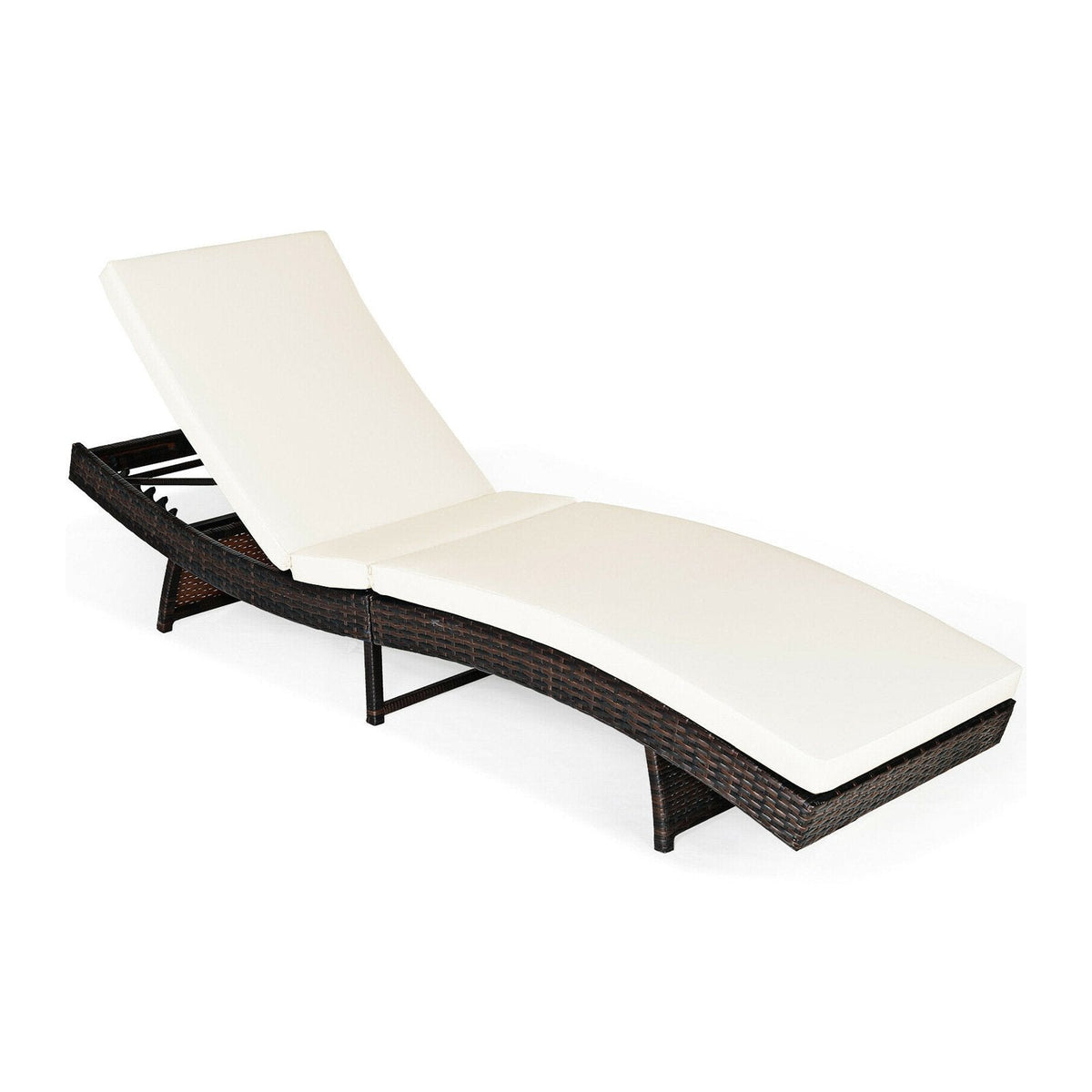Folding Chaise Lounge with 5 Adjustable Levels and 2.5 in Cushion, Off White