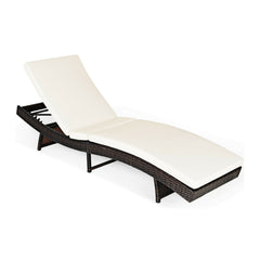 Folding Chaise Lounge with 5 Adjustable Levels and 2.5 in Cushion, Off White