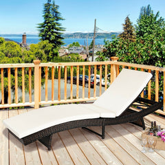 Folding Chaise Lounge with 5 Adjustable Levels and 2.5 in Cushion, Off White