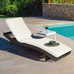 Folding Chaise Lounge with 5 Adjustable Levels and 2.5 in Cushion, Off White