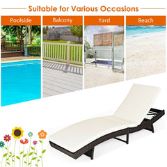 Folding Chaise Lounge with 5 Adjustable Levels and 2.5 in Cushion, Off White