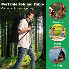 Patio Folding Camping Table with Roll-up Tabletop and Mesh Basket-Silver