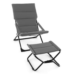 Folding Sling Chair with Ottoman Footrest and Removable Cushion, Gray