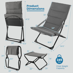Folding Sling Chair with Ottoman Footrest and Removable Cushion, Gray
