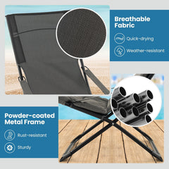 Folding Sling Chair with Ottoman Footrest and Removable Cushion, Gray