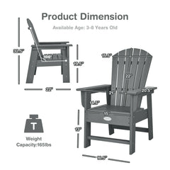 Kids Adirondack Chair for the Patio, All Weather Grey