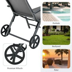 Folding Aluminium Lounge Chair with Wheels, Neck Pillow and 7 Positions