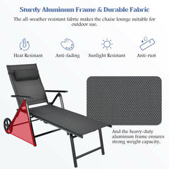 Folding Aluminium Lounge Chair with Wheels, Neck Pillow and 7 Positions
