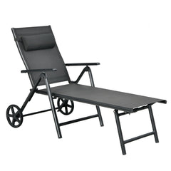 Folding Aluminium Lounge Chair with Wheels, Neck Pillow and 7 Positions