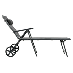 Folding Aluminium Lounge Chair with Wheels, Neck Pillow and 7 Positions
