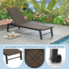 PE Rattan Chaise Lounge on Galvanised Steel with Wheels, 400 lb, Brown