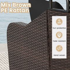 PE Rattan Daybed with Retractable Canopy and Separate Ottoman, Black