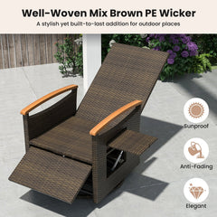 Wicker Swivel Recliner with Headrest, Footrest and Fold Out Table, Beige