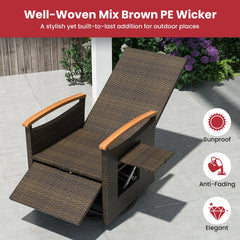 Wicker Swivel Recliner with 400 lb Capacity, Footrest and Arm Table, Red