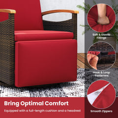 Wicker Swivel Recliner with 400 lb Capacity, Footrest and Arm Table, Red