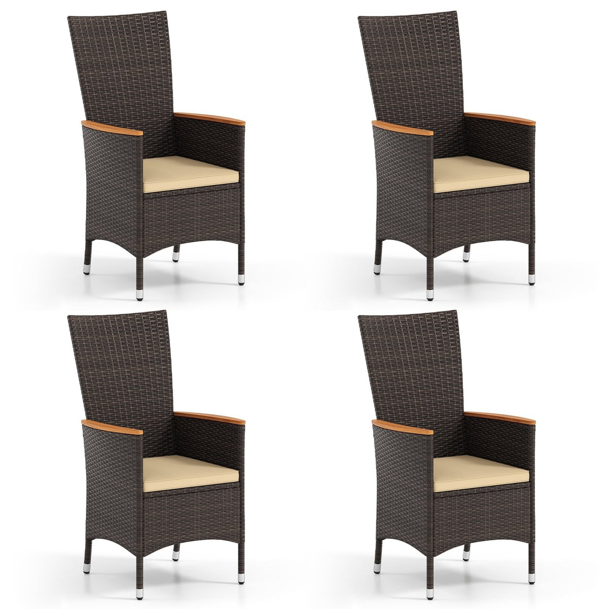 Patio Rattan Chairs Set of 4 Outdoor Wicker Dining Chairs with High Backrest-Beige